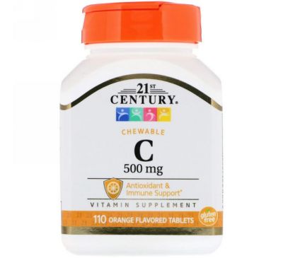 21st Century, Chewable C, 500 mg, 110 Orange Flavored Tablets