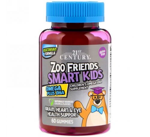 21st Century, Zoo Friends Smart Kids Omega + DHA, 60 gummys