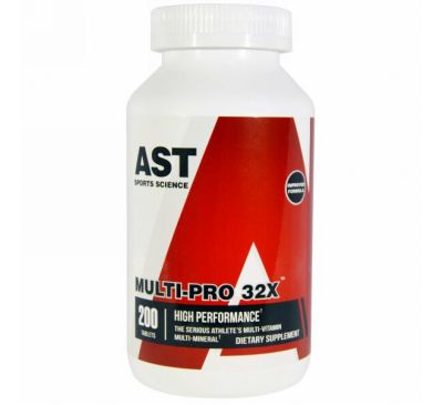 AST Sports Science, Мульти Про 32X, мультивитаминно-минеральная добавка для серьезно занимающихся спортом, 200 капсул