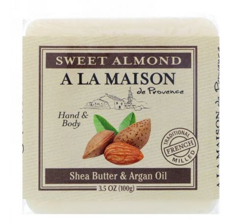 A La Maison de Provence, Кусковое мыло для рук и тела, Сладкий миндаль, 3,5 унции (100 г)