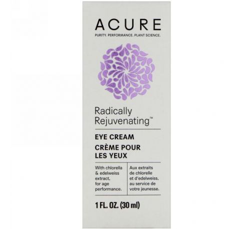 Acure, Крем для глаз, со стволовыми клетками хлореллы и эдельвейса, 1 жидкая унция (30 мл)