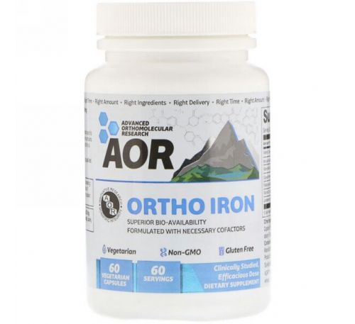 Advanced Orthomolecular Research AOR, Ортомолекулярное железо, 60 вегетарианских капсул