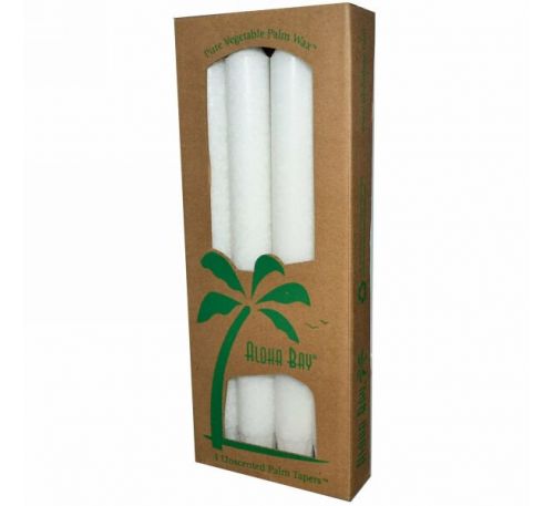 Aloha Bay, Свечи из пальмового воска, без запаха, белые, 4 шт., длина 9 дюймов (23 см)