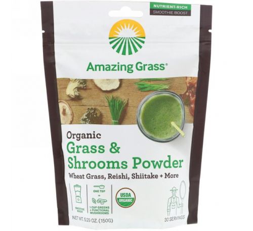 Amazing Grass, Органический порошок из травы и грибов, 5,29 унции (150 г)