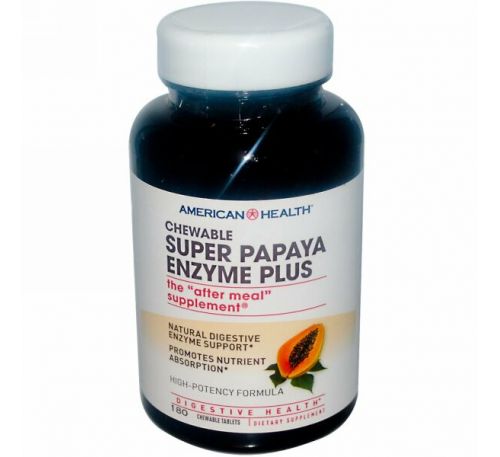 American Health, Пищевая добавка «Супер ферменты папайи плюс», 180 жевательных таблеток
