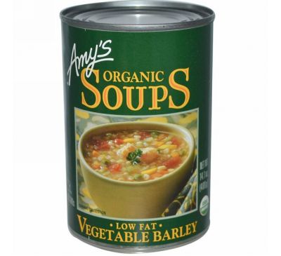 Amy's, Органические супы, Овощной ячмень, обезжиренный 14.1 унции (400 г)