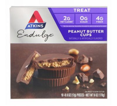Atkins, Endulge, чашечки с арахисовым маслом, 5 упаковок, 34 г каждая