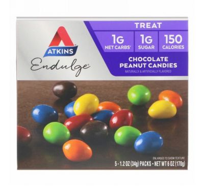 Atkins, Treat Endulge, шоколадные арахисовые конфеты, 5 пакетов, 34 г (1,2 унции) каждый