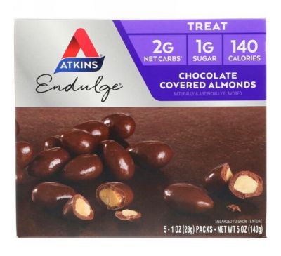 Atkins, "Удовольствие",  миндаль в шоколаде, 5 пакетиков, 1 унция (28 г) каждый