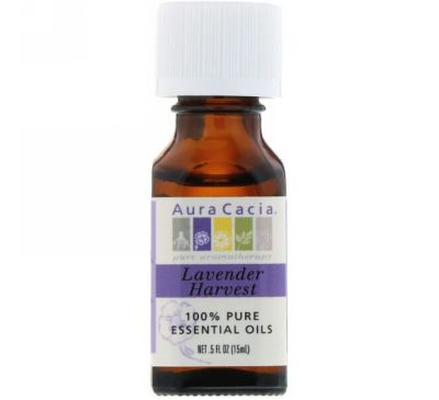 Aura Cacia, 100% чистое эфирное масло «урожай лаванды», 0.5 жидкой унции (15 мл)