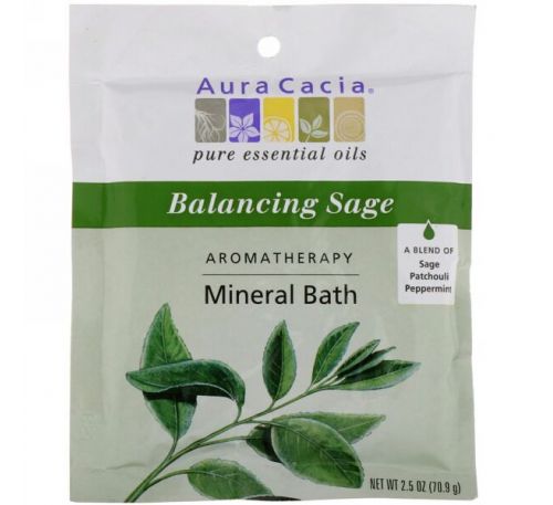 Aura Cacia, Ароматерапевтическое минеральное средство для ванны, гармонизирующий шалфей, 2,5 унции (70,9 г)