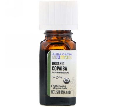 Aura Cacia, Pure Essential Oil, Organic Copaiba, .25 fl oz (7.4 ml)