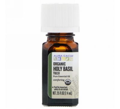 Aura Cacia, Pure Essential Oil, Organic Holy Basil Tulsi, .25 fl oz (7.4 ml)