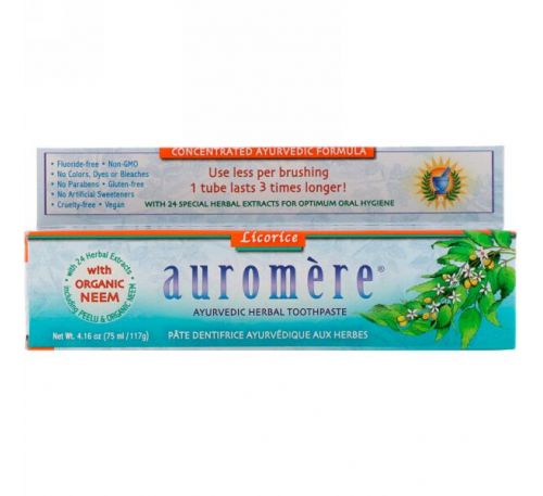 Auromere, Аюрведическая травяная зубная паста, солодка, 4.16 унций (75 мл/117 г)