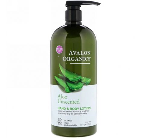 Avalon Organics, Лосьон для рук и тела с алоэ, без запаха, 32 унции (907 г)