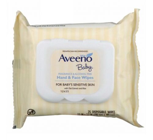 Aveeno, Салфетки для рук и лица для малышей, 25 одноразовых салфеток