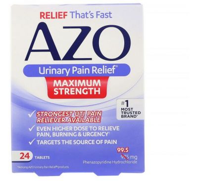 Azo, Средство от боли при мочеиспускании, Максимальная сила, 24 таблетки