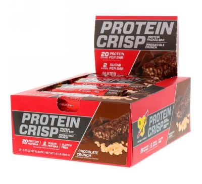 BSN, Протеиновые чипсы, шоколадный хрустящий вкус, 12 батончиков, 2,01 унц. (57 г) каждый