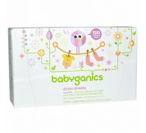 BabyGanics, Loads of Love, Dryer Sheets, Baby Fresh Scent, 120 Sheets, 9 in x 6.4 in Each