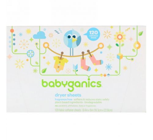 BabyGanics, Салфетки с пропиткой мягчителем, не содержат отдушек, 120 салфеток с мягчителем ткани