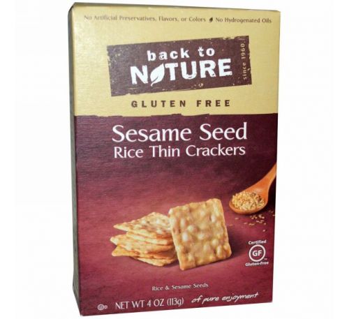 Back to Nature, Рисовые тонкие крекеры с кунжутом, без глютена, 4 унции (113 г)