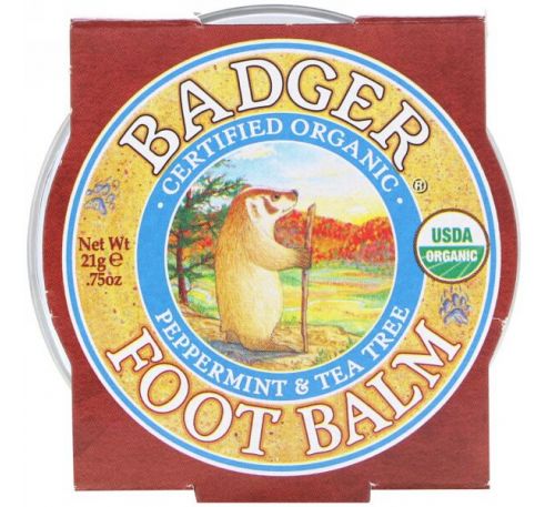 Badger Company, Бальзам для ног с экстрактами перечной мяты и чайного дерева, .75 унций (21 г)