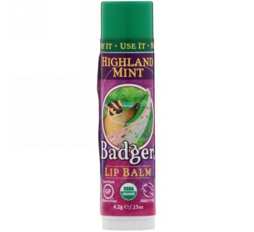Badger Company, Натуральный бальзам для губ, горная мята, 0.15 унций (4.2 г)