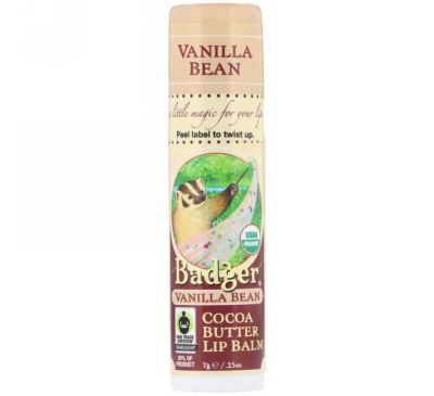 Badger Company, Organic, Cocoa Butter Lip Balm, Vanilla Bean, .25 oz (7 g)