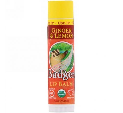 Badger Company, Органический бальзам для губ, имбирь и лимон, .15 унций (4.2 г)