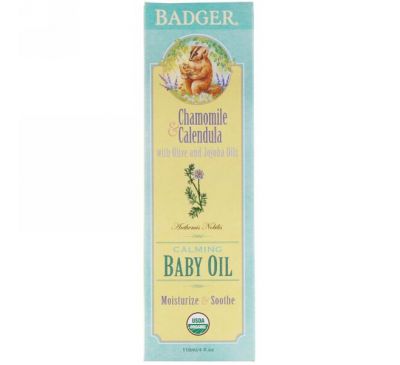 Badger Company, Успокаивающее масло для младенцев, с ароматом ромашки и календулы, 4 жидкие унции (118 мл)