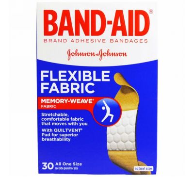 Band Aid, Adhesive Bandages, Flexible Fabric, 30 Bandages