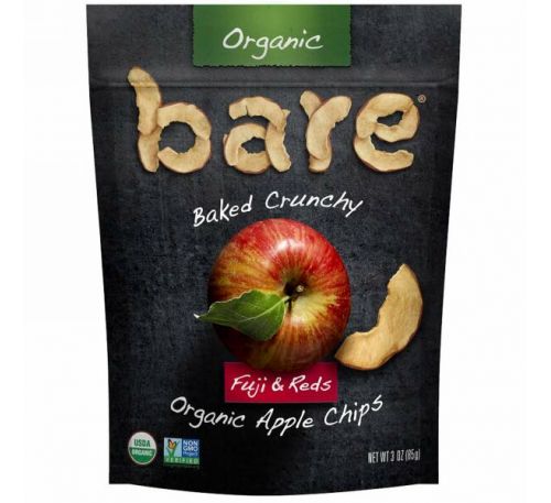 Bare Snacks, Запеченные хрустящие органические яблочные чипсы, фуджи и красные, 3 унции (85 г)