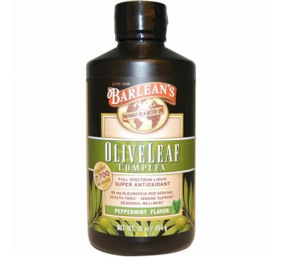 Barlean's, Комплекс листьев оливы, со вкусом перечной мяты, 16 унции (454 г)
