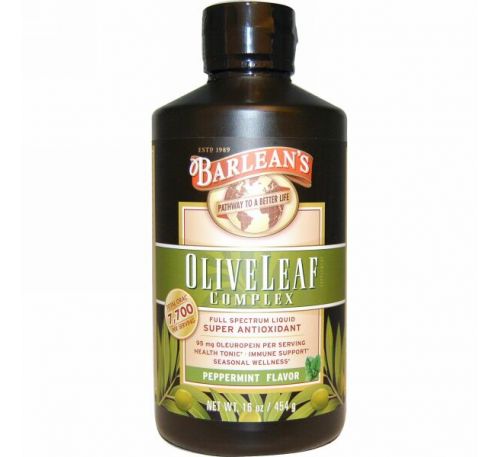 Barlean's, Комплекс листьев оливы, со вкусом перечной мяты, 16 унции (454 г)