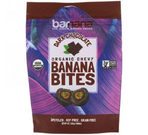 Barnana, Organic Chewy Banana Bites, Dark Chocolate, 3.5 oz (100 g)