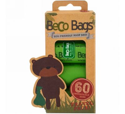 Beco Pets, Экологически безопасные пакеты для уборки за собакой, 60 биоразлагаемых пакетов, 4 рулона