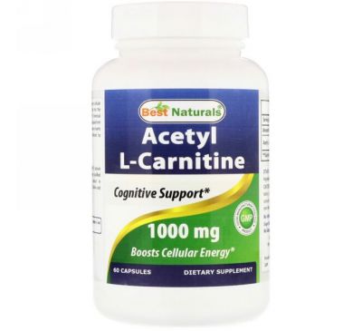 Best Naturals, Ацетил L-карнитин, 1000 мг, 60 капсул