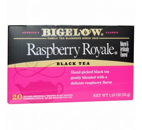 Bigelow, Черный чай, малина Royale, 20 пакетиков, 1,18 унции (33 г)