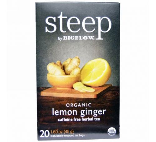 Bigelow, Steep, Organic Lemon Ginger, Caffeine Free Herbal Tea, 20 Bags, 1.60 oz (45 g)