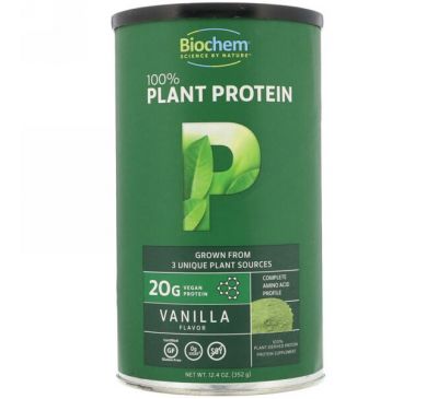 Biochem, 100% растительный протеин с ванильным вкусом, 12,4 унц. (352 г)