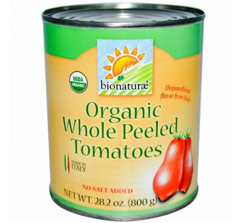 Bionaturae, Органические цельные очищенные томаты, без соли, 28,2 унции (800 г)