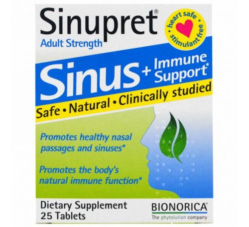 Bionorica, Sinupret, Синус + Имунная Поддержка, Формула для Взрослых 25 таблеток