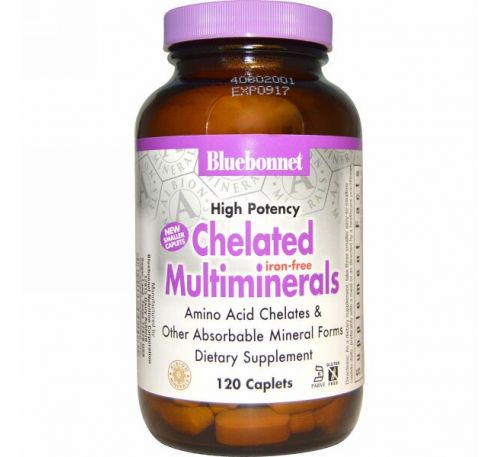 Bluebonnet Nutrition, Хелатные мультиминералы, без железа, 120 капсул