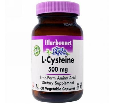 Bluebonnet Nutrition, L-цистеин, 500 мг, 60 капсул в растительной оболочке