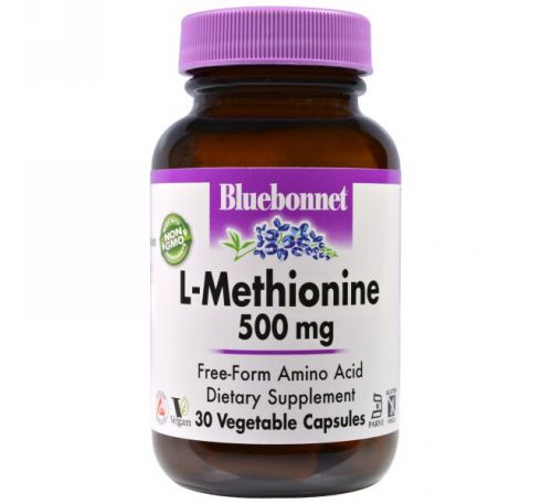 Bluebonnet Nutrition, L-метионин, 500 мг, 30 капсул в растительной оболочке
