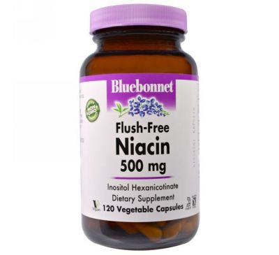 Bluebonnet Nutrition, Ниацин, не содержащий инфузата, 500 мг, 120 капсул в растительной оболочке