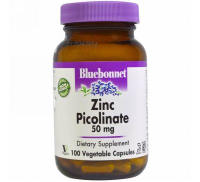 Bluebonnet Nutrition, Пиколинат цинка, 50 мг, 100 вегетарианских капсул