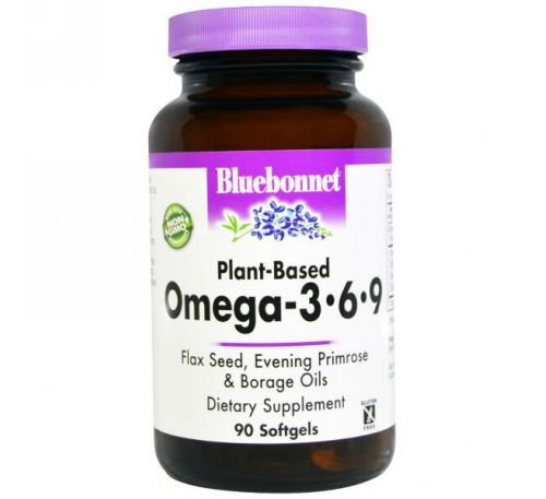 Bluebonnet Nutrition, Растительные омега 3-6-9 кислоты, 90 капсул