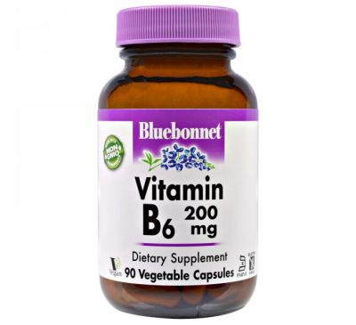 Bluebonnet Nutrition, Витамин B-6, 200 мг, 90 капсул в растительной оболочке
