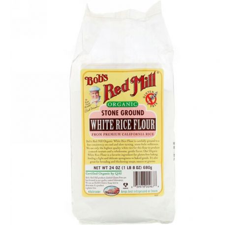 Bob's Red Mill, Органическая камень белая рисовая мука, размолотая каменными жерновами, 24 унции (680 г)